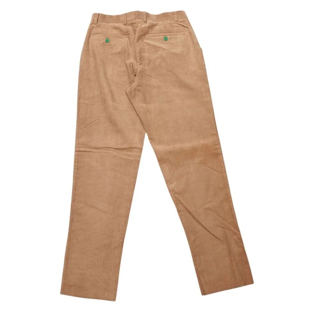 Mens 32 Tan Corduroy Dress Pants High Waist Flat Front Straight Fit Trousers NWT